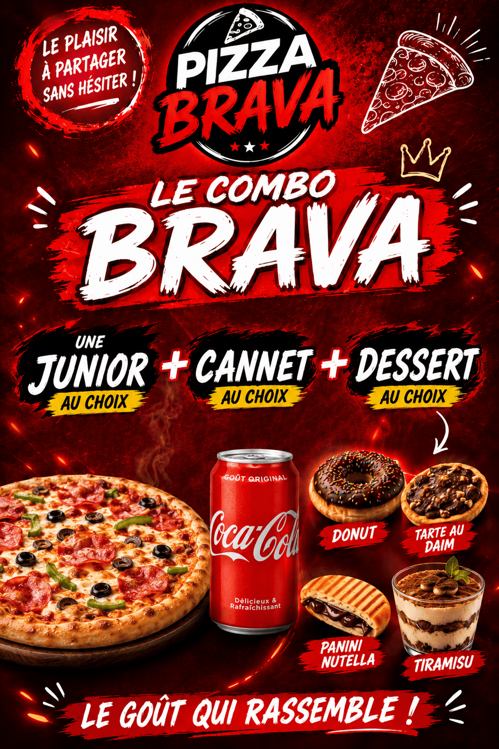 Une junior au choix + cannet au choix  +dessert au choix